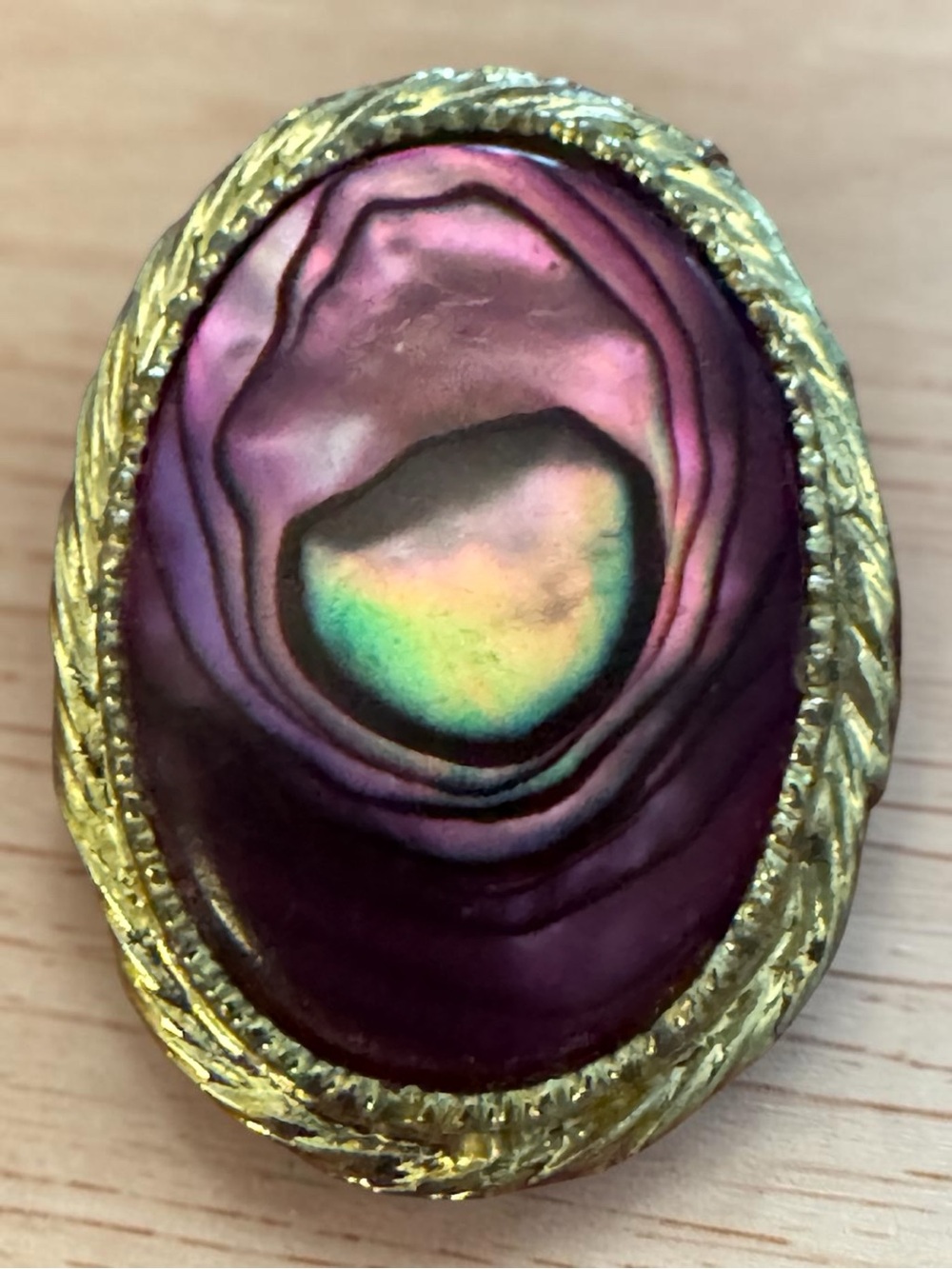 Boho Vintage Mid Century Pink Purple Paua Abalone Shell Oval Brooch Pin